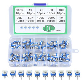 Glvaner Variable Resistors 500-1M ohm, Set of 100, 100 Kinds of Potentiometer, Semi-Fixed Resistor, Semi-Fixed Volume Resistance Kit, Adjustable, 500 Ohm to 1 MΩ, Electronics Projects, Storage Case Included
