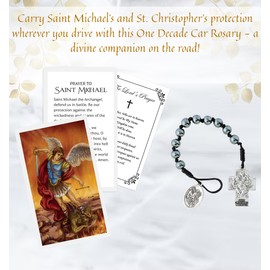 Saint Michael One Decade Car Rosary with Wallet Size St Michael Prayer Card, The Lord's Prayer Card - One Decade Rosary For Car Rearview Mirror, Catholic Cards Set - Rosario Para Carros -3 Items