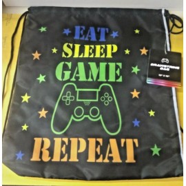 Best Brands Drawstring Bag “Eat, Sleep, Game, Repeat ” 12” x 16” Multi-colored