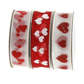 3 Rolls Heart Printed Ribbon Love Ribbon Organza Ribbon Valentine's Day Package Wrapping Ribbon Gift Wrapping Ribbons for Valentine's Day Present Gifts Wrapping, Wedding Bows Crafts