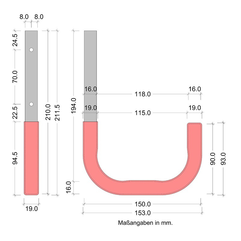 GedoTec Wall Hook with Rubber Coating, Red, Device Holder