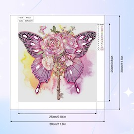 SHEGZHUC 30 x 30 cm Diamond Painting Butterfly Roses Key Diamond Painting Rhinestone Special Animals Diamond Painting Special Stones Diamond Painting Art Embroidery Cross Stitch Gift Wall Decoration