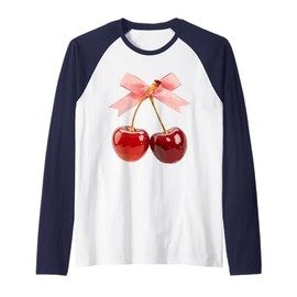 Cute Cherries | Cherry Bow | Cherry Fashion Raglan Baseball Tee