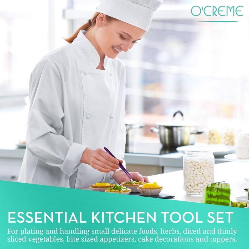 O'Creme Purple Stainless Steel Precision Kitchen Culinary Fine-Tip Tweezer Tongs,