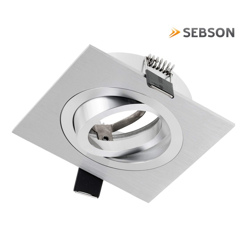 SEBSON Recessed Square Silver Flush Ceiling Light Aluminium/Aluminium/GU10 Socket LED