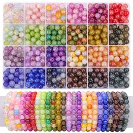 BONNY BOXX 600PCs 8mm Water Dyed Round Glass Beads Set for Jewelry Making, 24 Vibrant Color Crystal Glass Crackle Beads Imitation Jade Beads for Friendship Bracelets Necklace Making DIY Crafts