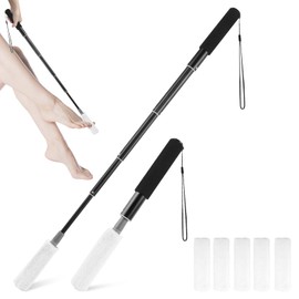 Foot Shower Scrubber, Toe Gap Cleaning, Adjustable Foot Washing Toe Gap Tool, No Bending Toe Cleaning Brush, with 5 Reusable Brush Cloths, Suitable for The Elderly and Disabled (Black)