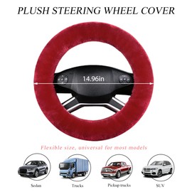 NYTKL Car Fuzzy Steering Wheel Cover, 15 inch Fluffy Soft Steering Wheel Protector for Winter Warm, Anti-Slip Fuzzy Plush Vehicle Wheel Wrap Cover Interior Decoration for Women Men (Wine Red)