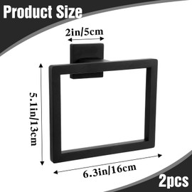 WLLHYF Towel Ring, 2 Pcs Black Matte Stainless Steel Towel Holder Metal Square Towel Hangers Wall Mounted Shower Towel Rings Hardware Accessories for Bathroom Kitchen