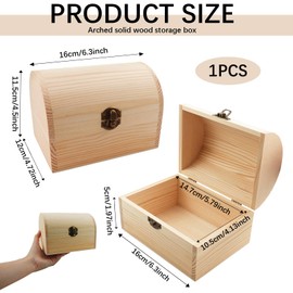 Unfinished Wooden Box with Hinged Lid for DIY Craft Storage