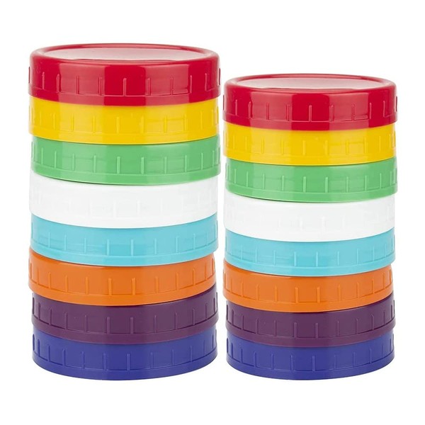 Tiardey 16 Pcs Colored Plastic Mason Jar Canning Lids –