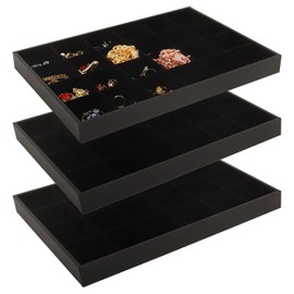 Rocutus Jewelry Organizer Tray,3 Pack Velvet 24 Grid Earring Holder Stackable Jewelry Tray Ring Storage Organizer, Velvet Jewelry Box, Gray, 14x10 - Necklace & Dresser Storage