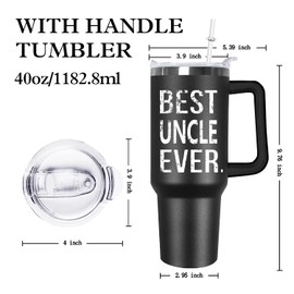 Ceovfoi 40 oz Uncle Tumbler with Handle Lid and Straw,Black Uncle Stainless Steel Cups Mug water Botter,Fathers Day Gift For Uncle From Niece, Nephew