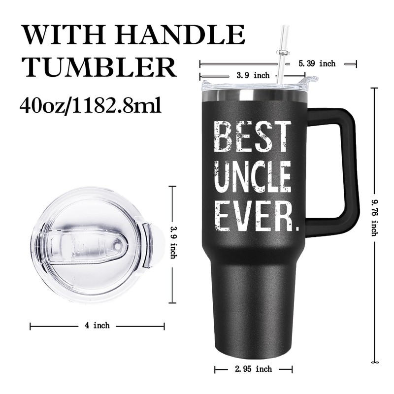 Ceovfoi 40 oz Uncle Tumbler with Handle Lid and Straw,Black