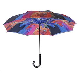 Galleria Reverse Close Stick Umbrella Laurel Burch Wild Horses-art on both sides