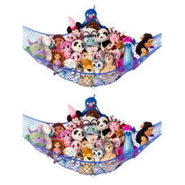 Lilly's Love Lilly's Love Stuffed Animal Hammock | Corner Hanging Organizer, Stuffed Animal Storage | Easy to Hang Plushie Net w/Included Anchors & Hooks | Cute Room & Bedroom Decor (Blue, 2 Pack)