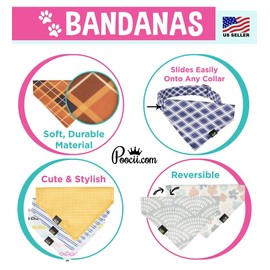 Poocii Dog Bandana (Preppy Plaid, Small) Puppy Bib Handkerchief Scarf Accessories for Any Breed Pet Gift
