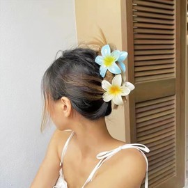 6PCS Flower Hair Claw Clips Non-Slip Matte Flower Hair Clips for Women Cute Hair Clips, Hawaiian Hair Flower Clip Large Plumeria Hair Clip Strong Hold Hair Claws Hair Accessories (6Pcs-Style F)