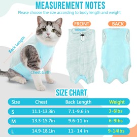 AUTOWT Cat Surgery Recovery Suit, Breathable Pet Spay Surgical Clothing Kitten Cone E-Collar Alternative, After Surgery Onesie for Small Medium Cats for Abdominal Wounds Anti Licking, Light Blue, S