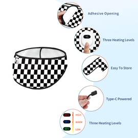 Type-C Powered Electric Heating Pad for Waist 3 Heat Levels Black and White Plaid Heating Pad for Period Cramps for Women in Office Cars Outdoors 5V 10W Waist Wrap Heated Pads for Girls