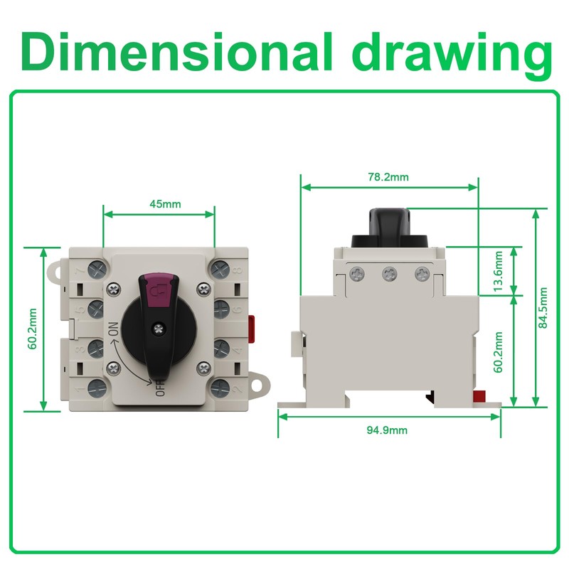 CNLonQcom Solar Isolator Disconnect Switch 32A DC 1500V 4 Poles