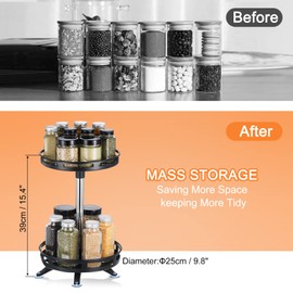 sourcing map Lazy Susan Organizer, 2 Tier Rotating Spice Rack Organizer with Turntable Height Adjustable for Cabinet Pantry Bathroom Kitchen Countertop, Black