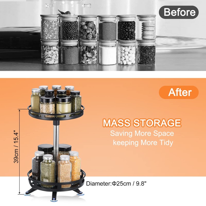 sourcing map Lazy Susan Organizer, 2 Tier Rotating Spice Rack