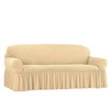 Collections Etc Textured Squares Ruffled Slipcover Beige Sofa