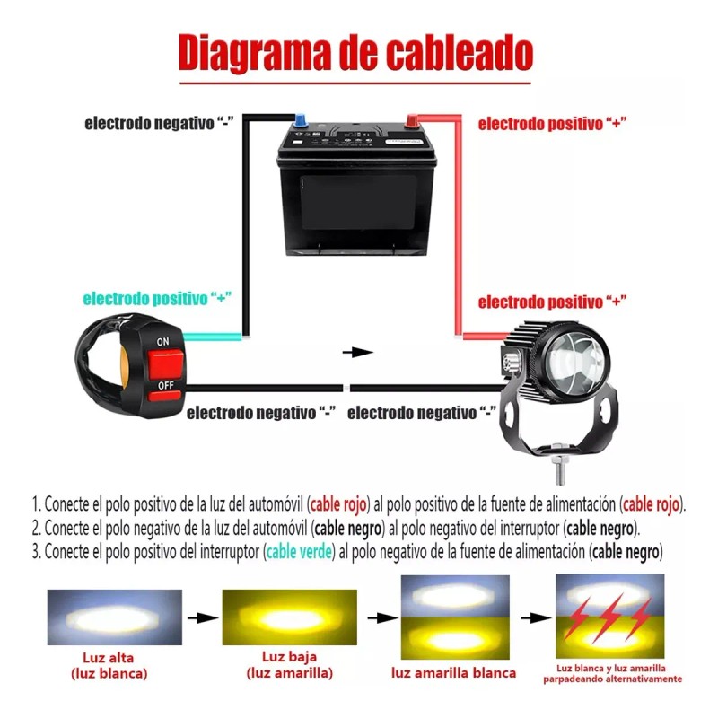 Par De Faros Auxiliares Moto 60w Led Amarillo Y Blanco