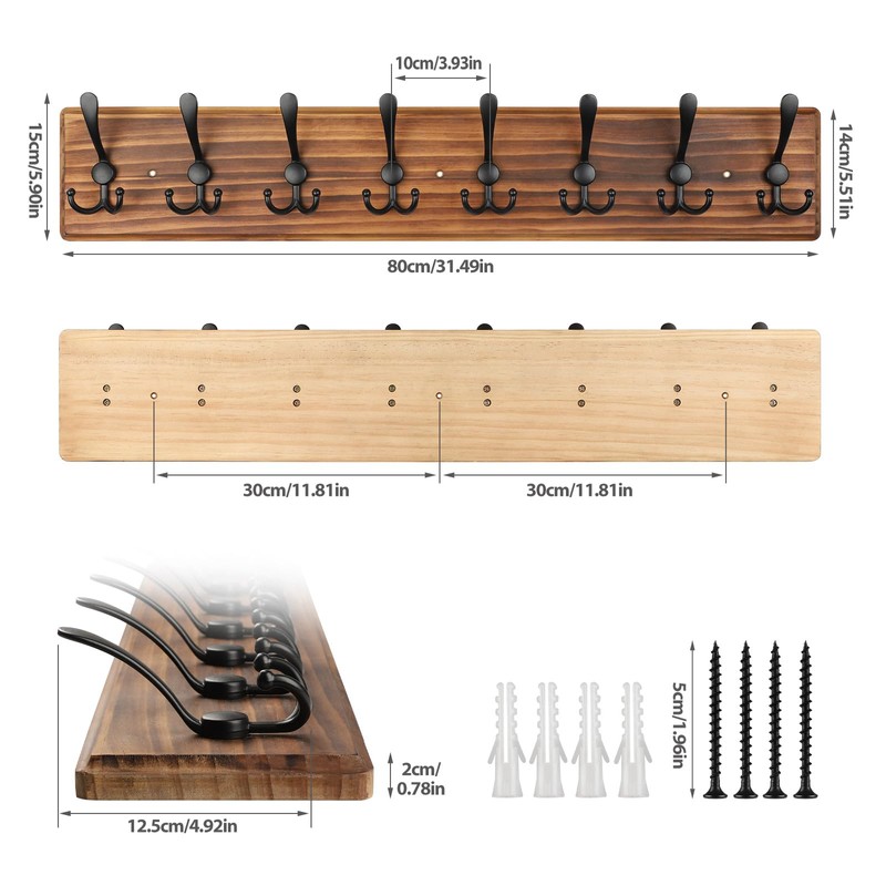 PHINGEER Coat Rack Wall Mount, Wooden Heavy Duty Coat Rack