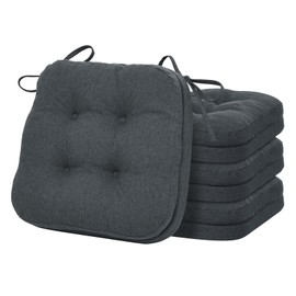 baibu Set of 4 Dining Chair Cushions, Dual-Layer Patent Design Memory Foam Kitchen Chair Cushions, Non-Slip Seat Pads with Ties, 16.5 x 16.5 x 3.5in, 4 Pack, Dark Grey