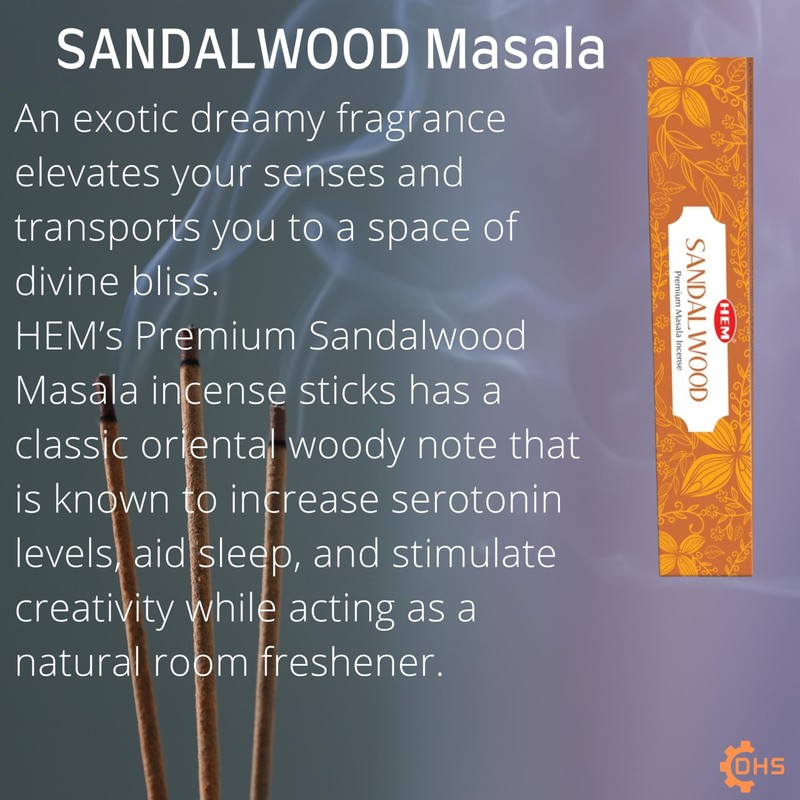 HEM Sandalwood Premium Incense Sticks, Full Pack of 12, Each