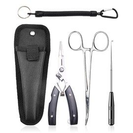 Multifunktionale Angelzange Set,Edelstahl Angeln Zangen Angel Werkzeug Fisch Greifermit Lanyard,5 Stück Tragbare Angelhaken Entferner Stahl Hakenlöser Angelwerkzeuge für Süßwasser Salzwasserfischen
