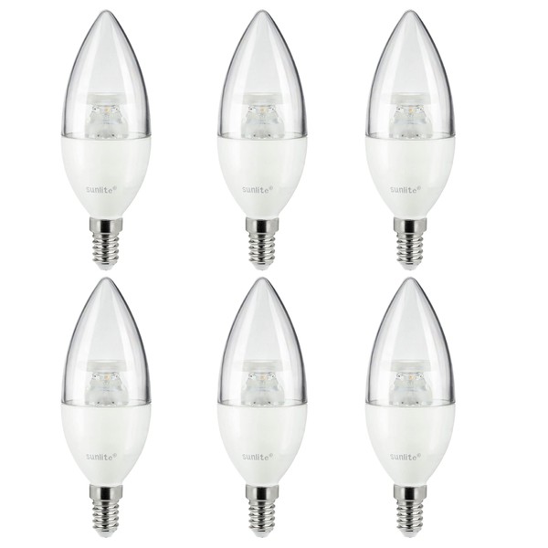 Sunlite 41611 LED B10 Clear Torpedo Tip Chandelier Light Bulb,