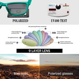 KANASTAL Polarised Sunglasses Men Women Classic Rectangle Sunglasses UV400 Protection Retro Unisex Glasses for Travel Hiking and Everyday Use, P-mirrored purple/green frame
