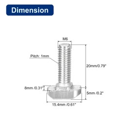 uxcell 10Pcs T-Slot Bolts, M6 x 20mm Hammer Head Bolt T Screw Drop-in Stud for 3030 Series T-Slot Aluminum Extrusion Profile, 304 Stainless Steel, Silver