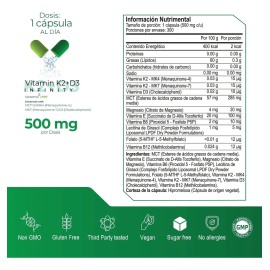 VITAMIN K2+D3 INFINTIY Liposomal 300 capsulas (500mg por porcion) Complejo de Vitaminas K2 (MK4 y MK7) + Vitamina D3 con MCT OIL y Folato, by Eternal Nutrition
