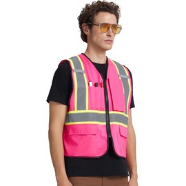 A-KSAFETY Pink Safety Vest for Women with Pockets