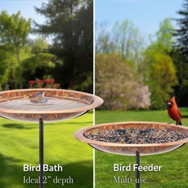 Good Directions Polished Fired Copper Bird Bath with Fountain on Garden Pole 18"