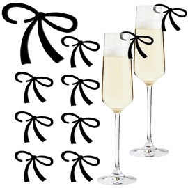 FYSUIMU 48 Pcs Black Bow Drink Marker Coquette Bowknot Wine Glass Charms Acrylic Trendy Drink Tag Accessory for Birthday Wedding Bachelorette Party