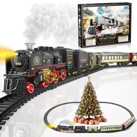 Funwee Train Set with Glowing Passenger Carriages for Under Christmas Tree,Electric Train Toy with Smoke,Light and Sound,Birthday Gifts Idea for 3 4 5 6 7+ Years Old Toddler Boys and Girls