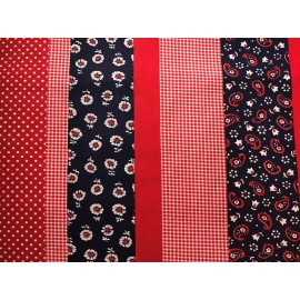 Cotton Quilt Fabric Floral, Polka Dot, Paisley, Red, Navy Blue by 1/2 Yard