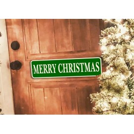 Work House SIgns Merry Christmas Vintage GREEN Sign 6x24 Inch, Thick Rust-Free Aluminum composite