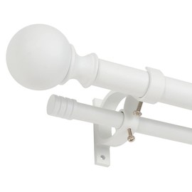 Double Curtain Rod 72-144", Double Drapery Rod with Round & Barrel Finials, White Window Curtain Rod, 1-Inch Front and 5/8 Inch Diameter Back Decorative Curtain Rods