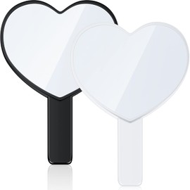 Jetec 2 Pieces Heart Shaped Handheld Cosmetic Mirrors Mini Travel Makeup Mirrors with Handle Small Heart Decorative for Women(Black, White)
