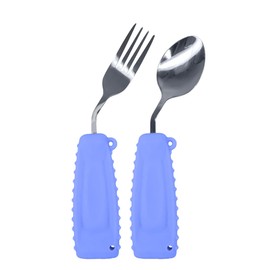 Ehucon Easy Grip Cutlery Set,Adaptive Curved Angled Spoon and Fork Set for Tremors Limited or Elderly,Weighted Utensil Cutlery with Non-Slip Handle (Purple, Left Hand)