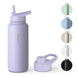 VINSUN Stainless Steel Water Bottle Purple 1L - Straw Lid, Drinking Opening - Leakproof, Carbonic Acid Suitable, BPA Free - Thermo Bottle for Sport, Outdoor, School, Bike, Office, Gym