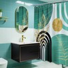 QGHOT Teal Blue and Gold Shower Curtain Boho Mid Century