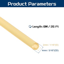 PATIKIL 26 Ft(8M) Rubber Tubing, 1/16"(2mm) ID x 3/16"(4mm) OD Sling Shot Rubber Tubing Natural Latex Rubber Tubing for Exercise Stretching Laboratory Home Hose, Primary Color
