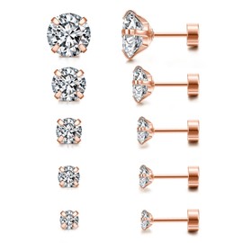 PiercingJak 5 Pairs Hypoallergenic Stud Earrings Set Round Clear Cubic Zirconia Stud Earrings 316L Stainless Steel Stud Earrings for Women Men Helix Cartilage Earrings 3-8mm